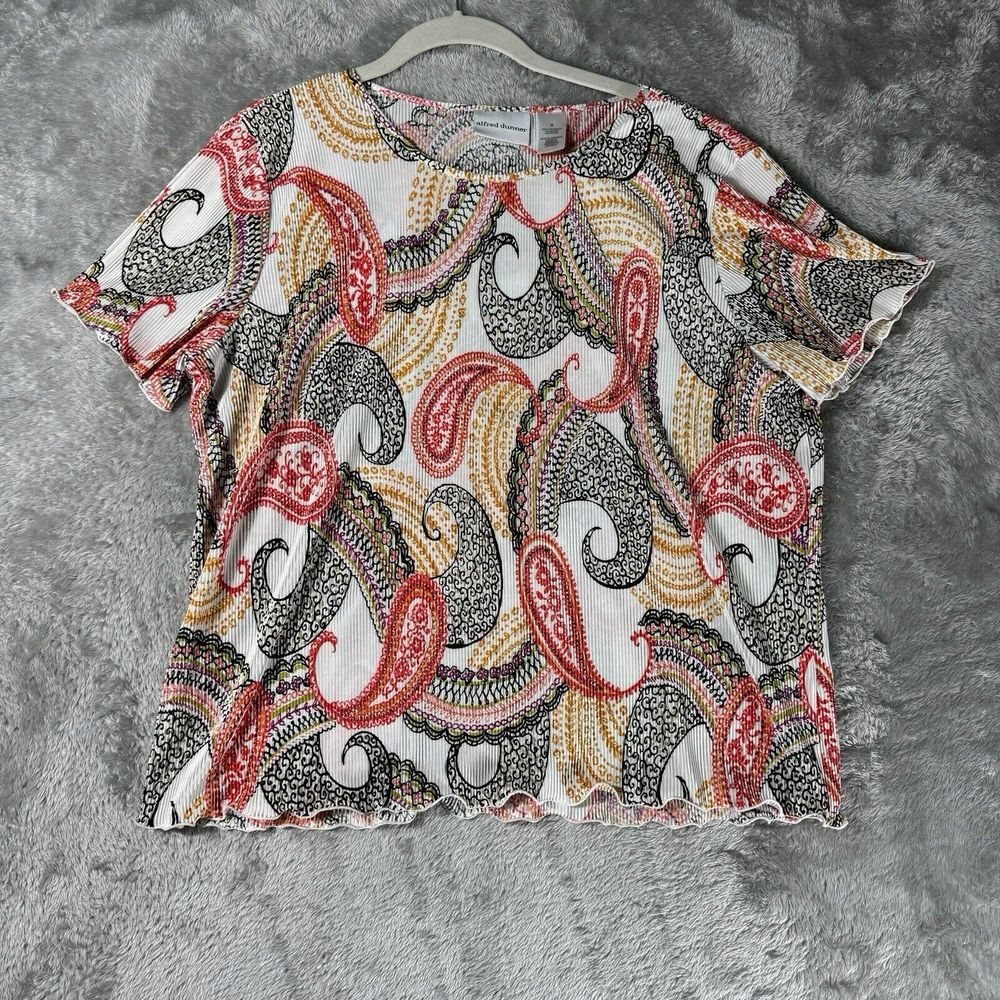 Alfred Dunner Top Womens Medium Paisley Shirt Career Office Colorful Lightweight